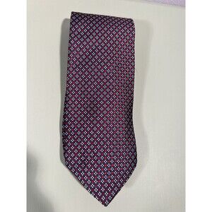 Brooks Brothers 346 Pure Silk Neck Tie Red Blue Geometric Pattern USA / Italy